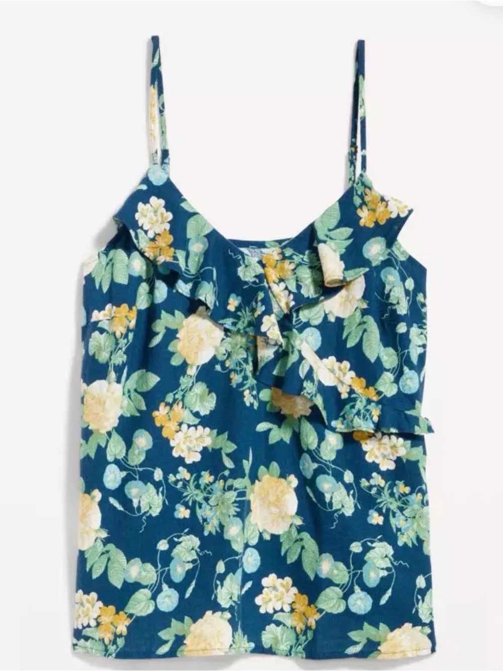 Old Navy Navy Floral Spaghetti-Strap Cami with Yellow & Green Accents